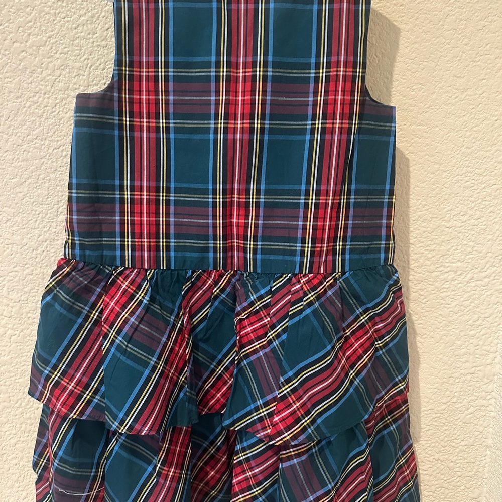 Crewcuts Multicolor Plaid Dress & Red Cardigan